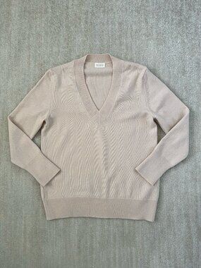 navygrey Superfine Merino Wool Pink V-Neck Long Sleeve Sweater M